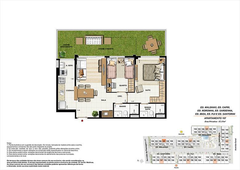 Planta AP107 | Ocean Pontal Residence – Apartamento no  Recreio dos Bandeirantes - Rio de Janeiro - Rio de Janeiro