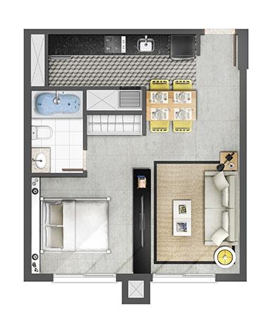 Estudio 45m² Opção com Banheira | Axis - Home – Apartamento no  Altos de Petrópolis - Porto Alegre - Rio Grande do Sul
