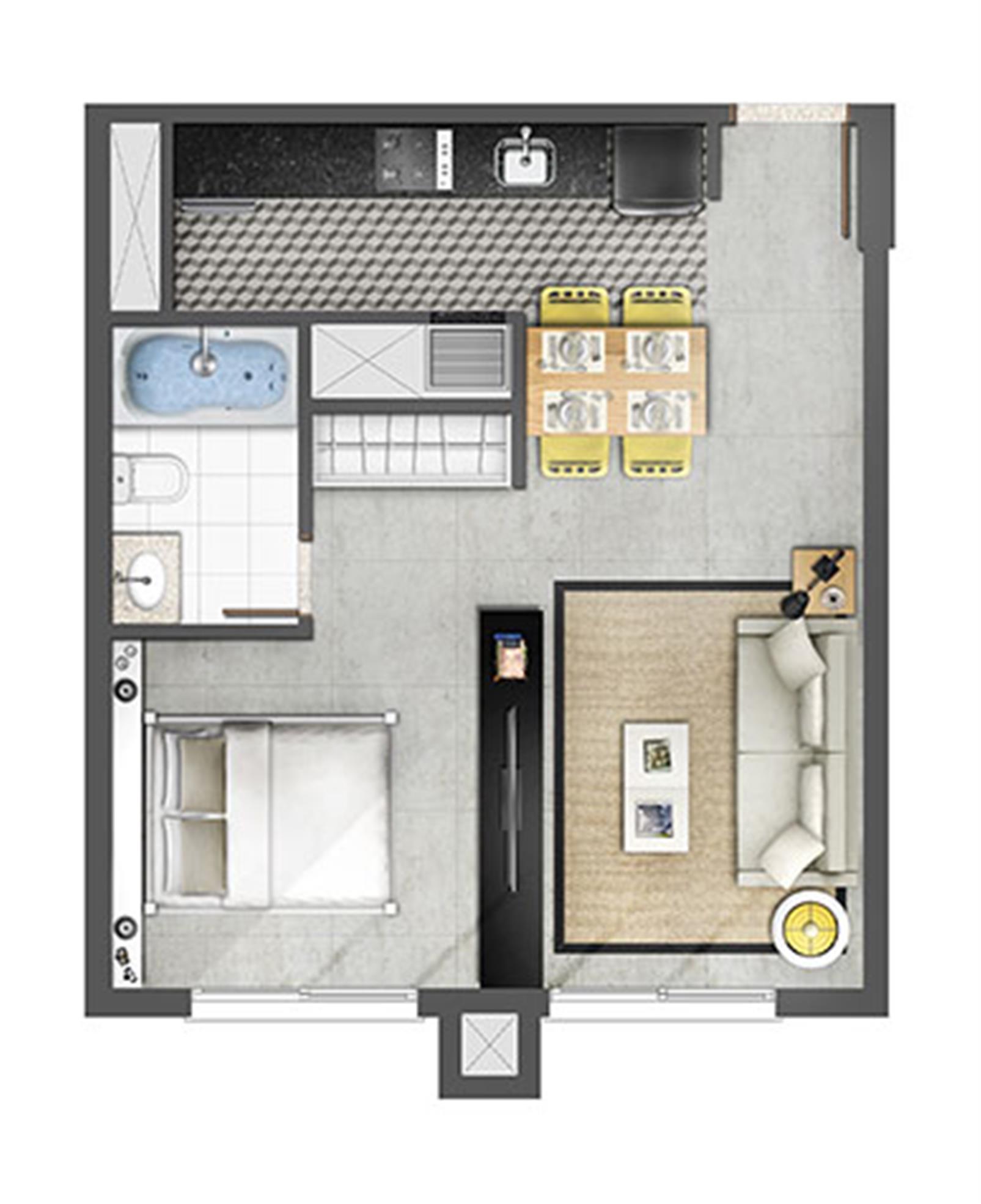 Estudio 45m² Opção com Banheira | Axis - Home – Altos de Petrópolis - Porto Alegre - Rio Grande do Sul Estudio 45m² Opção com Banheira | Axis - Home – Apartamento no Altos de Petrópolis - Porto Alegre - Rio Grande do Sul