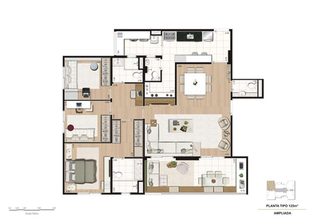 Planta opção Living Ampliado do apartamento de 125 m² - 3 dorms (1 suíte) | Mïstï Morumbi – Morumbi - São Paulo - São Paulo Planta opção Living Ampliado do apartamento de 125 m² - 3 dorms (1 suíte) | Mïstï Morumbi – Apartamento no Morumbi - São Paulo - São Paulo