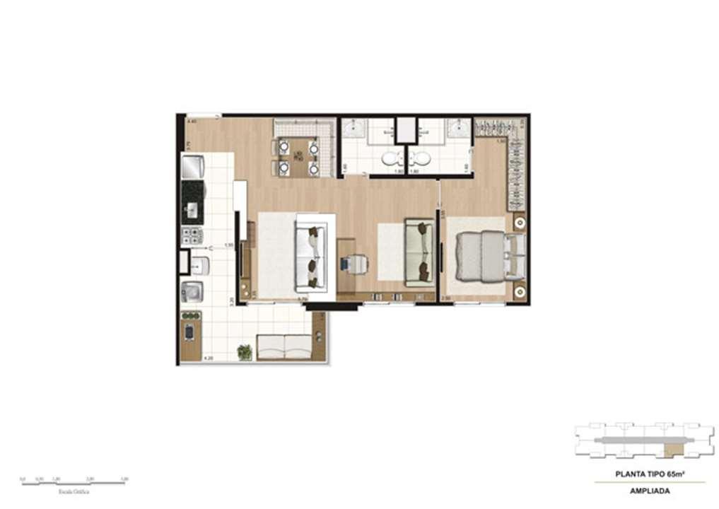 Planta opção Living Ampliado do apartamento de 65 m² - 1 suíte | Mïstï Morumbi – Morumbi - São Paulo - São Paulo Planta opção Living Ampliado do apartamento de 65 m² - 1 suíte | Mïstï Morumbi – Apartamento no Morumbi - São Paulo - São Paulo