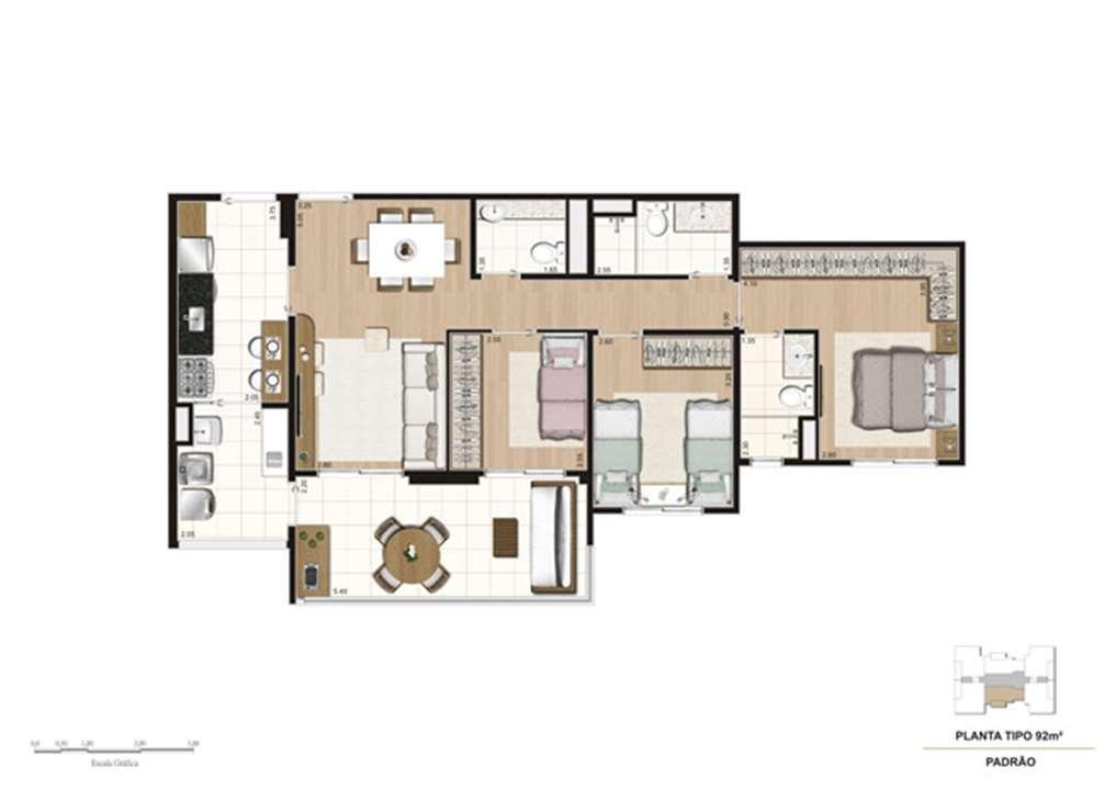 Planta tipo do apartamento de 92 m² - 3 dorms (1 suíte) | Mïstï Morumbi – Morumbi - São Paulo - São Paulo Planta tipo do apartamento de 92 m² - 3 dorms (1 suíte) | Mïstï Morumbi – Apartamento no Morumbi - São Paulo - São Paulo