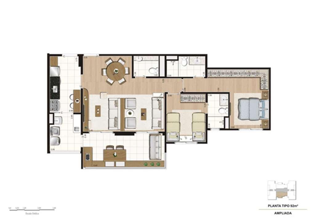 Planta opção Living Ampliado do apartamento de 92 m² - 2 suítes | Mïstï Morumbi – Morumbi - São Paulo - São Paulo Planta opção Living Ampliado do apartamento de 92 m² - 2 suítes | Mïstï Morumbi – Apartamento no Morumbi - São Paulo - São Paulo