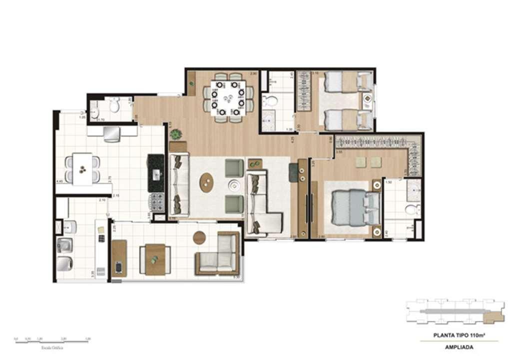 Planta opção Living Ampliado do apartamento de 110 m² - 2 suítes | Mïstï Morumbi – Morumbi - São Paulo - São Paulo Planta opção Living Ampliado do apartamento de 110 m² - 2 suítes | Mïstï Morumbi – Apartamento no Morumbi - São Paulo - São Paulo