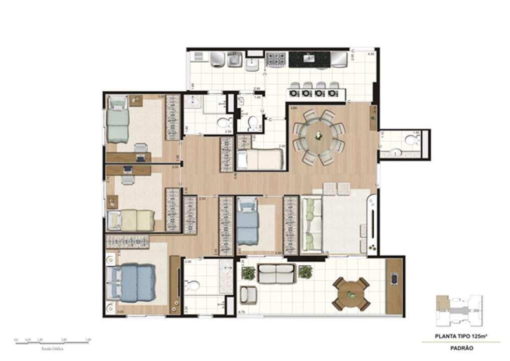 Planta tipo do apartamento de 125 m² - 4 dorms (1 suíte) | Mïstï Morumbi – Morumbi - São Paulo - São Paulo Planta tipo do apartamento de 125 m² - 4 dorms (1 suíte) | Mïstï Morumbi – Apartamento no Morumbi - São Paulo - São Paulo