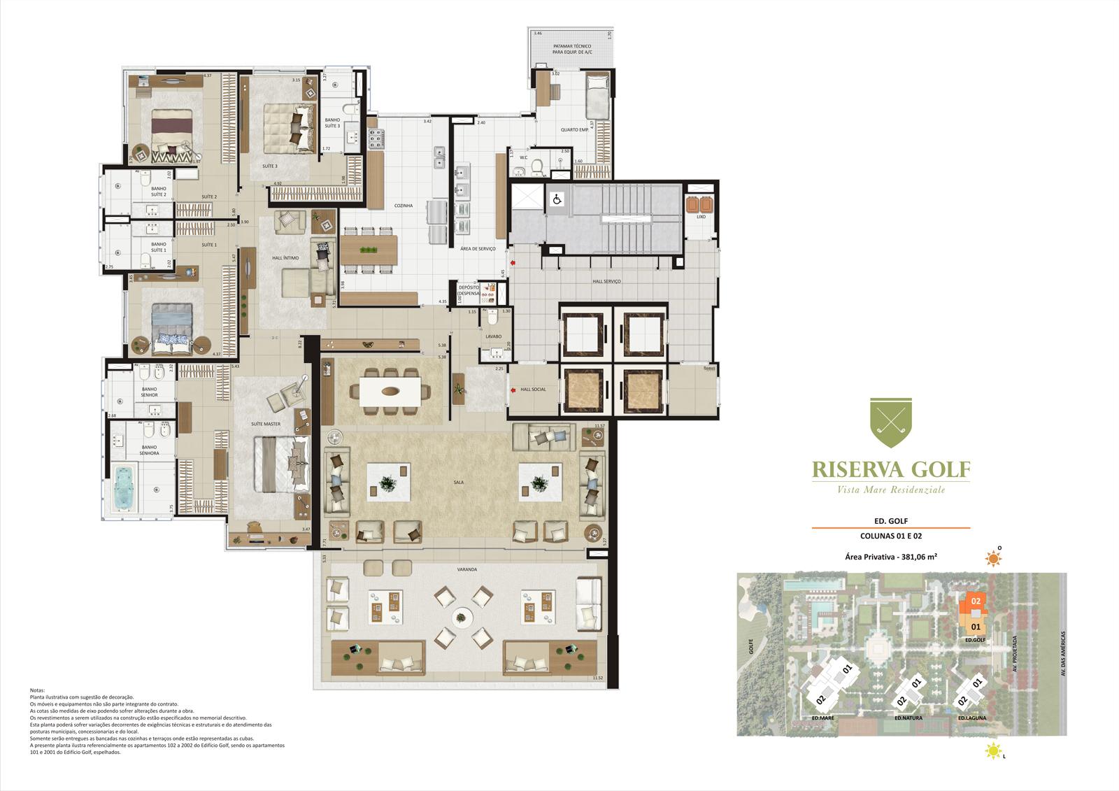 Edifício Golf - Colunas 1 e 2 Apartamentos de 381,06m² com 4 suítes | Riserva Golf Vista Mare Residenziale – Apartamento na  Barra da Tijuca - Rio de Janeiro - Rio de Janeiro