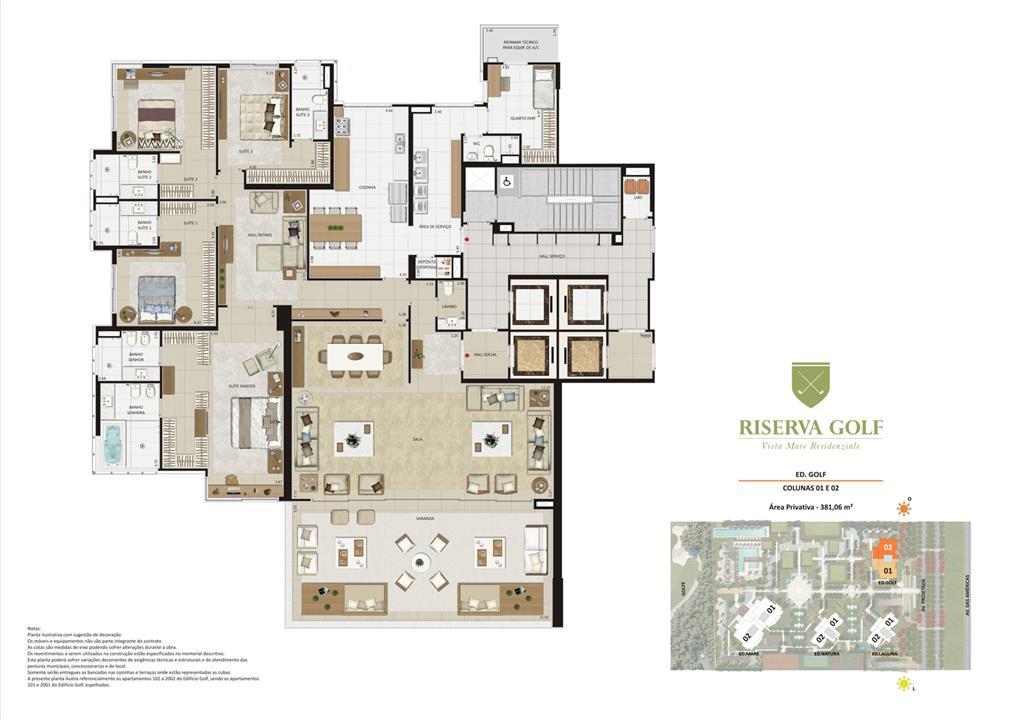 Edifício Golf - Colunas 1 e 2 Apartamentos de 381,06m² com 4 suítes | Riserva Golf Vista Mare Residenziale – Barra da Tijuca - Rio de Janeiro - Rio de Janeiro Edifício Golf - Colunas 1 e 2 Apartamentos de 381,06m² com 4 suítes | Riserva Golf Vista Mare Residenziale – Apartamento na Barra da Tijuca - Rio de Janeiro - Rio de Janeiro