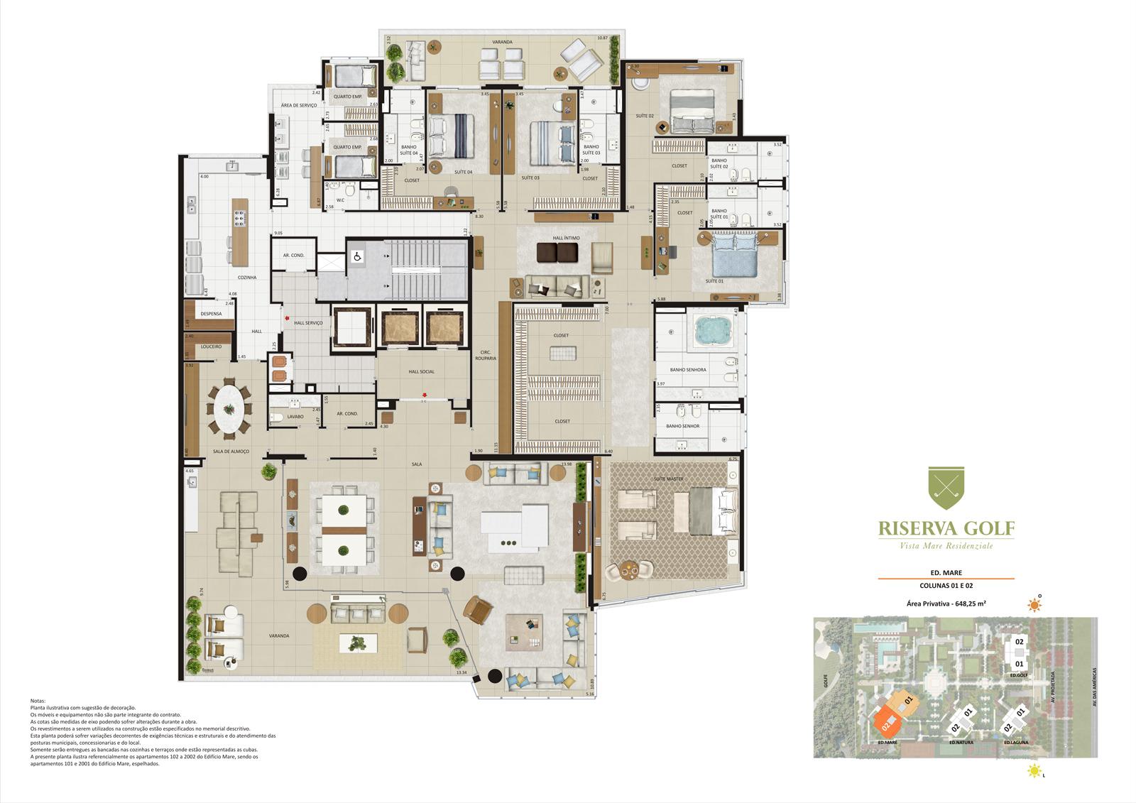 Edifício Mare - Colunas 1 e 2 Apartamentos de 648,25m² com 5 suítes | Riserva Golf Vista Mare Residenziale – Apartamento na  Barra da Tijuca - Rio de Janeiro - Rio de Janeiro