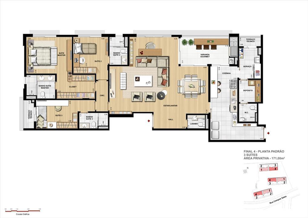 Opção de planta: 3 Suítes 171m² | Grand Vert – Juvevê - Curitiba - Paraná Opção de planta: 3 Suítes 171m² | Grand Vert – Apartamento no Juvevê - Curitiba - Paraná