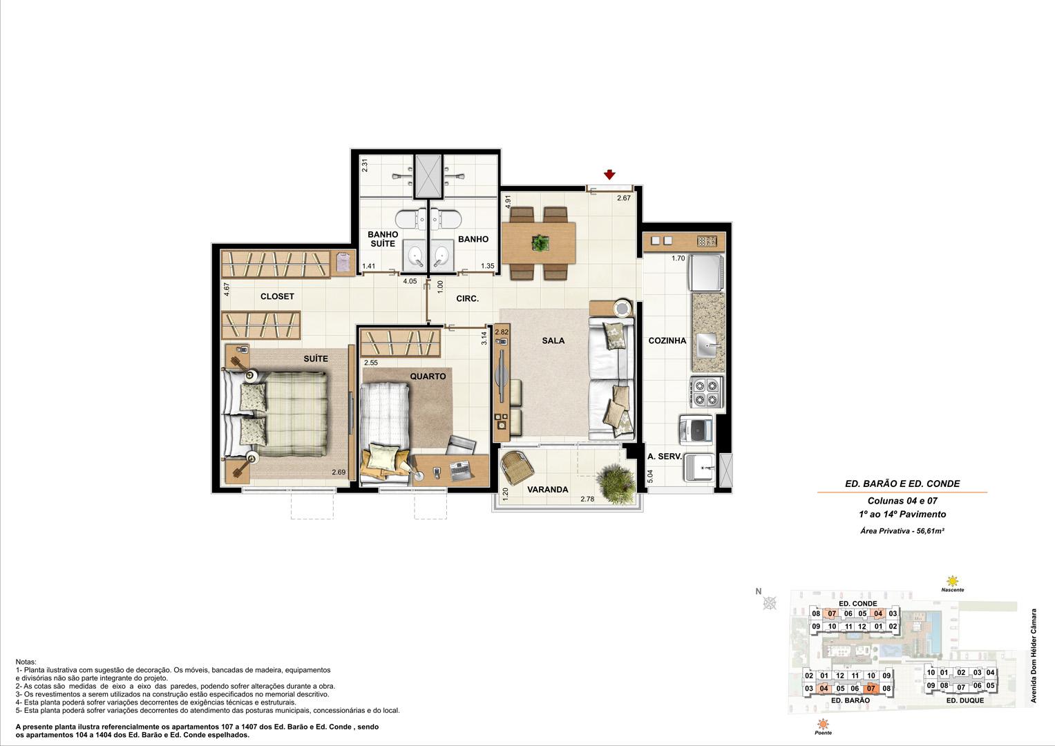Ed. Barão e Ed. Conde   Coluna 4 e 7   Apartamento de 56,61m2 com 01 suíte | Nobre Norte Clube Residencial – Apartamento no  Grande Méier - Rio de Janeiro - Rio de Janeiro
