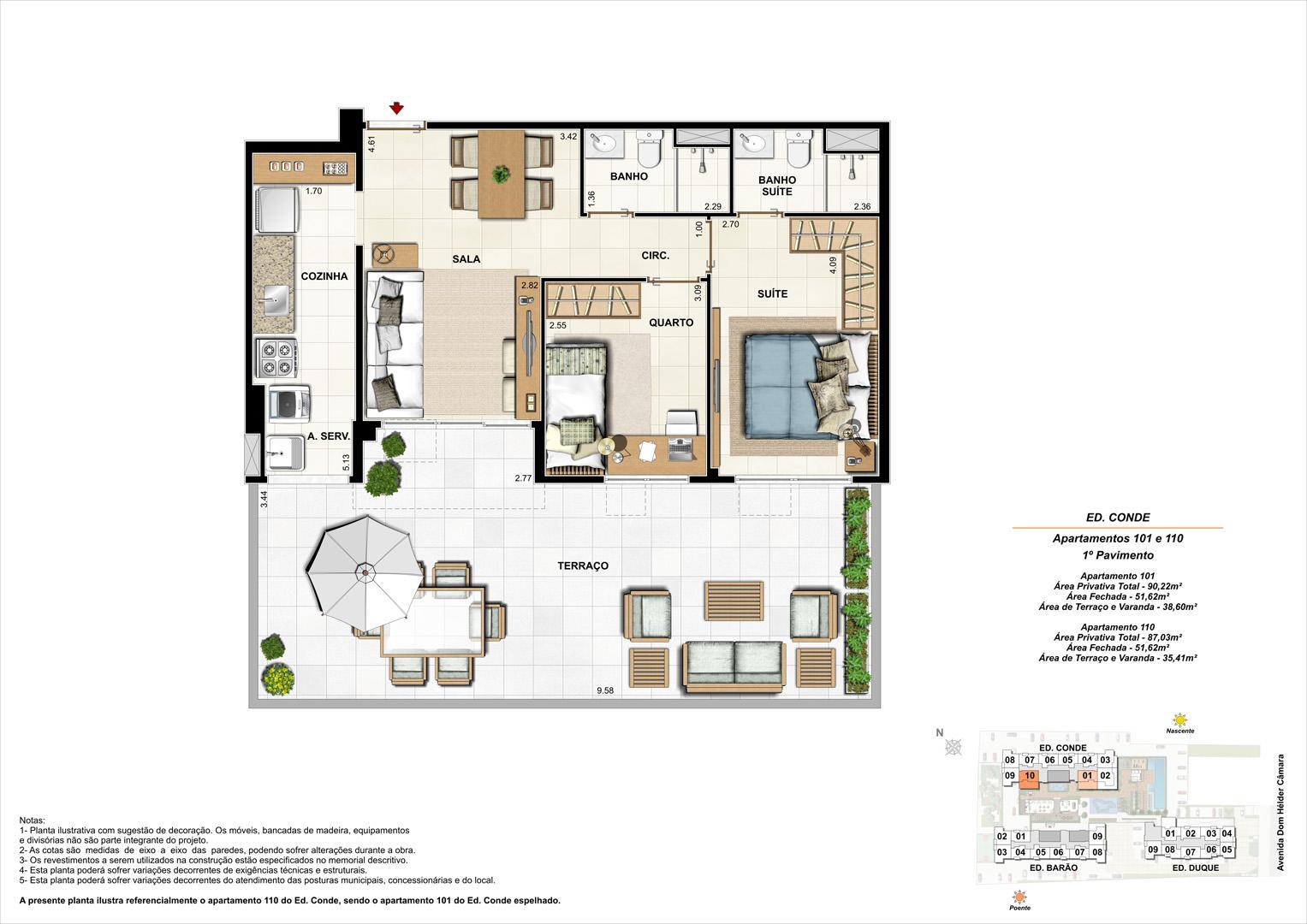 Ed. Conde   1º pavimento   Apartamento 101 e 110 de 87,03m2 com 01 suíte | Nobre Norte Clube Residencial – Apartamento no  Grande Méier - Rio de Janeiro - Rio de Janeiro