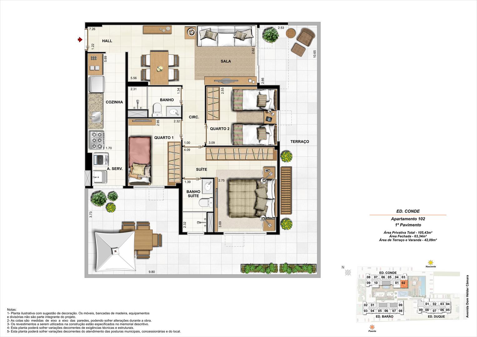 Ed. Conde   1º pavimento   Apartamento 102 de 105,43m2 com 01 suíte | Nobre Norte Clube Residencial – Apartamento no  Grande Méier - Rio de Janeiro - Rio de Janeiro