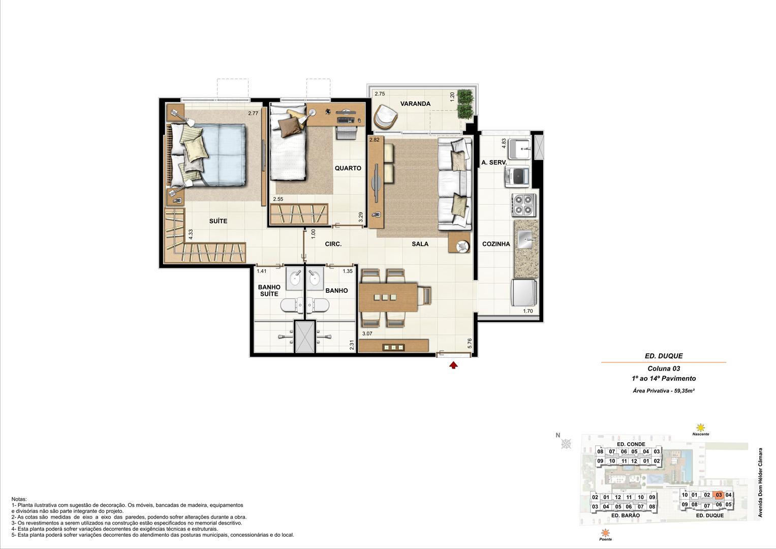 Ed. Duque   Coluna 3   Apartamento de 59,35m2 com 01 suíte | Nobre Norte Clube Residencial – Apartamento no  Grande Méier - Rio de Janeiro - Rio de Janeiro