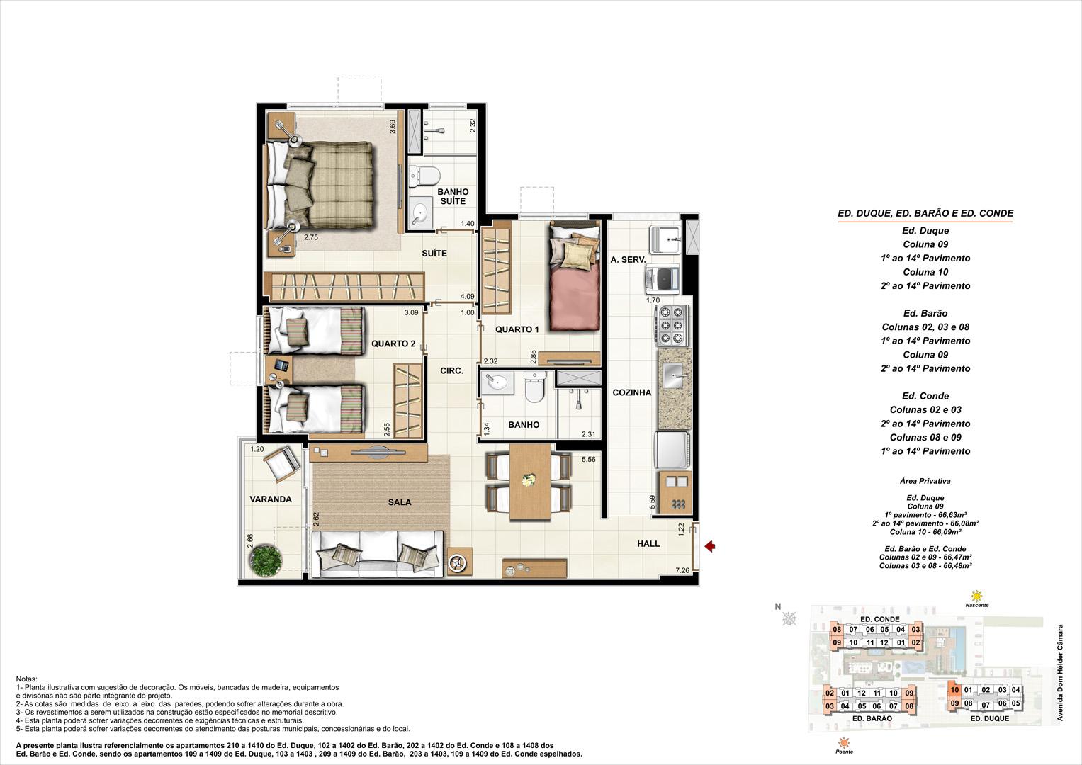 Ed. Duque, Ed. Barão, Ed. Conde   Coluna 2,3,8,9 e 10   Apartamento de 66,08m2 com 01 suíte | Nobre Norte Clube Residencial – Apartamento no  Grande Méier - Rio de Janeiro - Rio de Janeiro