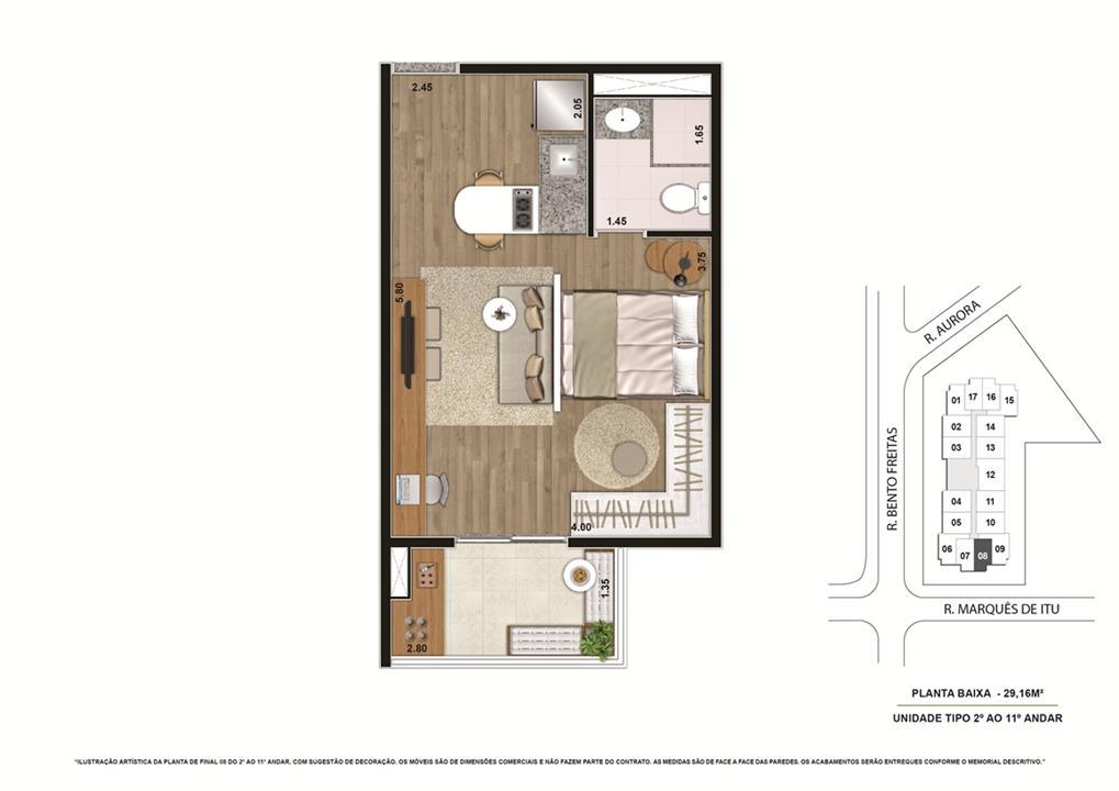 Planta tipo Final 3 29,16m² | Vibe República – Centro - República - São Paulo - São Paulo Planta tipo Final 3 29,16m² | Vibe República – Apartamento no Centro - República - São Paulo - São Paulo