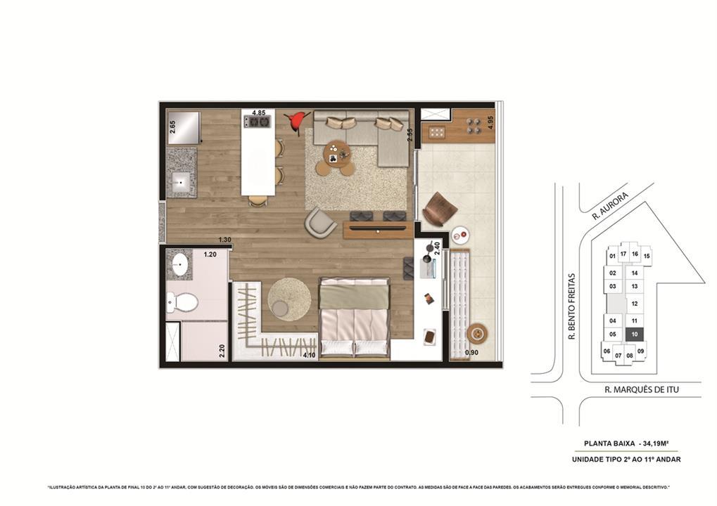 Planta tipo Final 4 34,19m² | Vibe República – Centro - República - São Paulo - São Paulo Planta tipo Final 4 34,19m² | Vibe República – Apartamento no Centro - República - São Paulo - São Paulo
