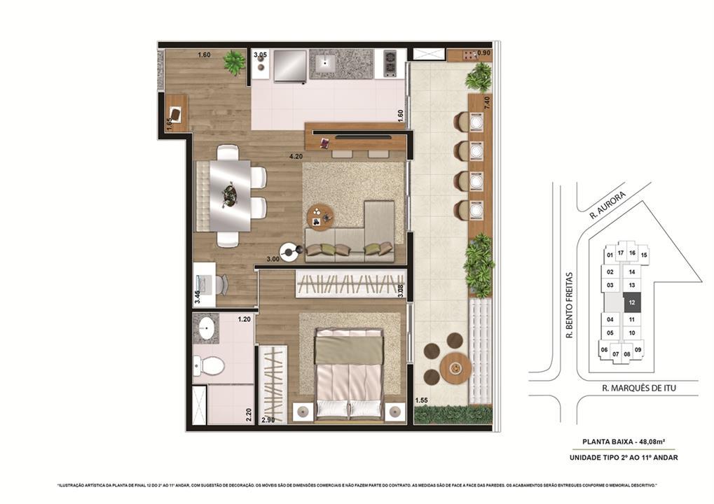 Planta tipo Final 1 48,08m² | Vibe República – Centro - República - São Paulo - São Paulo Planta tipo Final 1 48,08m² | Vibe República – Apartamento no Centro - República - São Paulo - São Paulo
