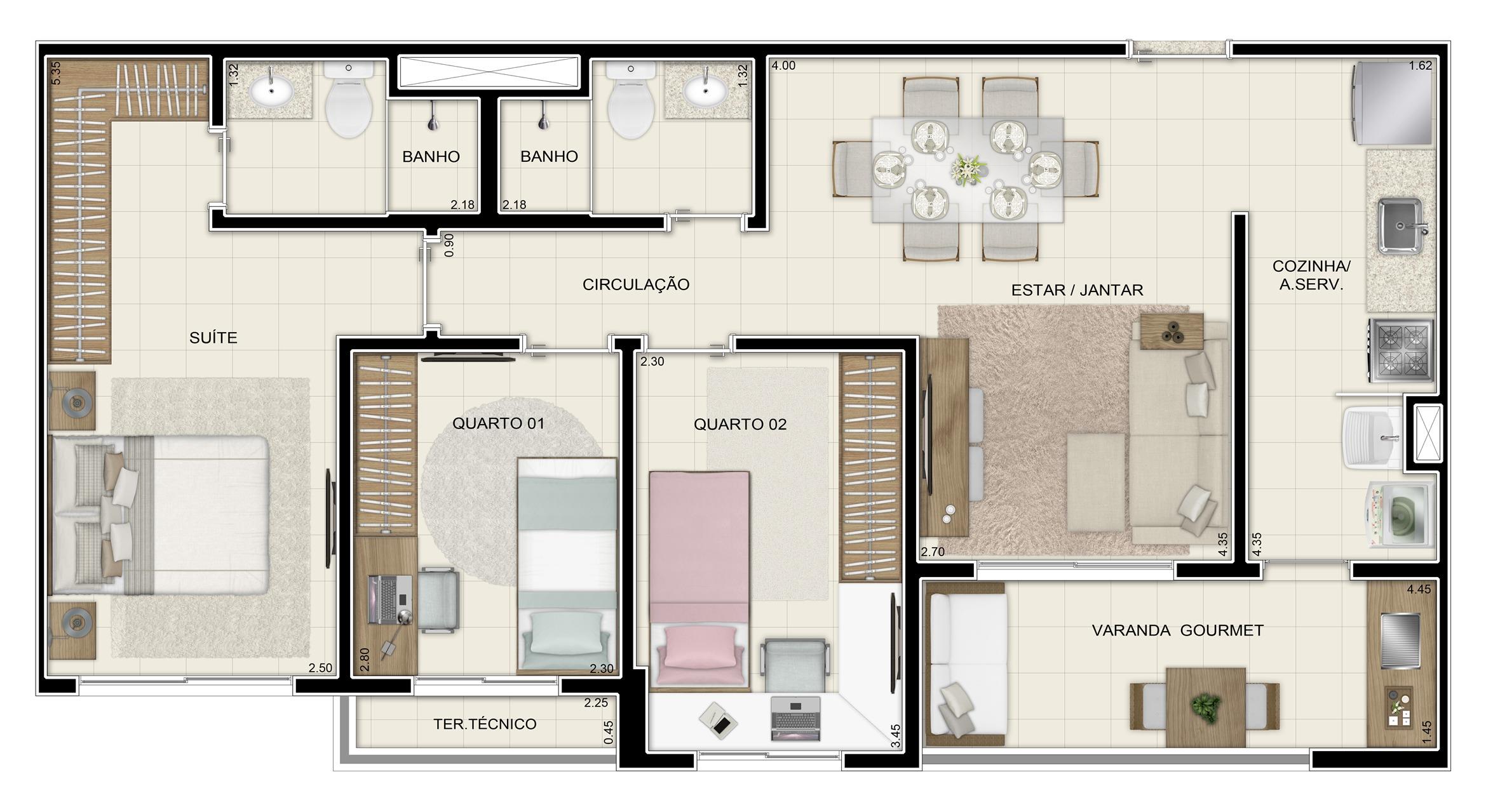 Planta Tipo 75m² | Jardim de Valencia – Parque Verde - Belém - Pará Planta Tipo 75m² | Jardim de Valencia – Apartamento no Parque Verde - Belém - Pará
