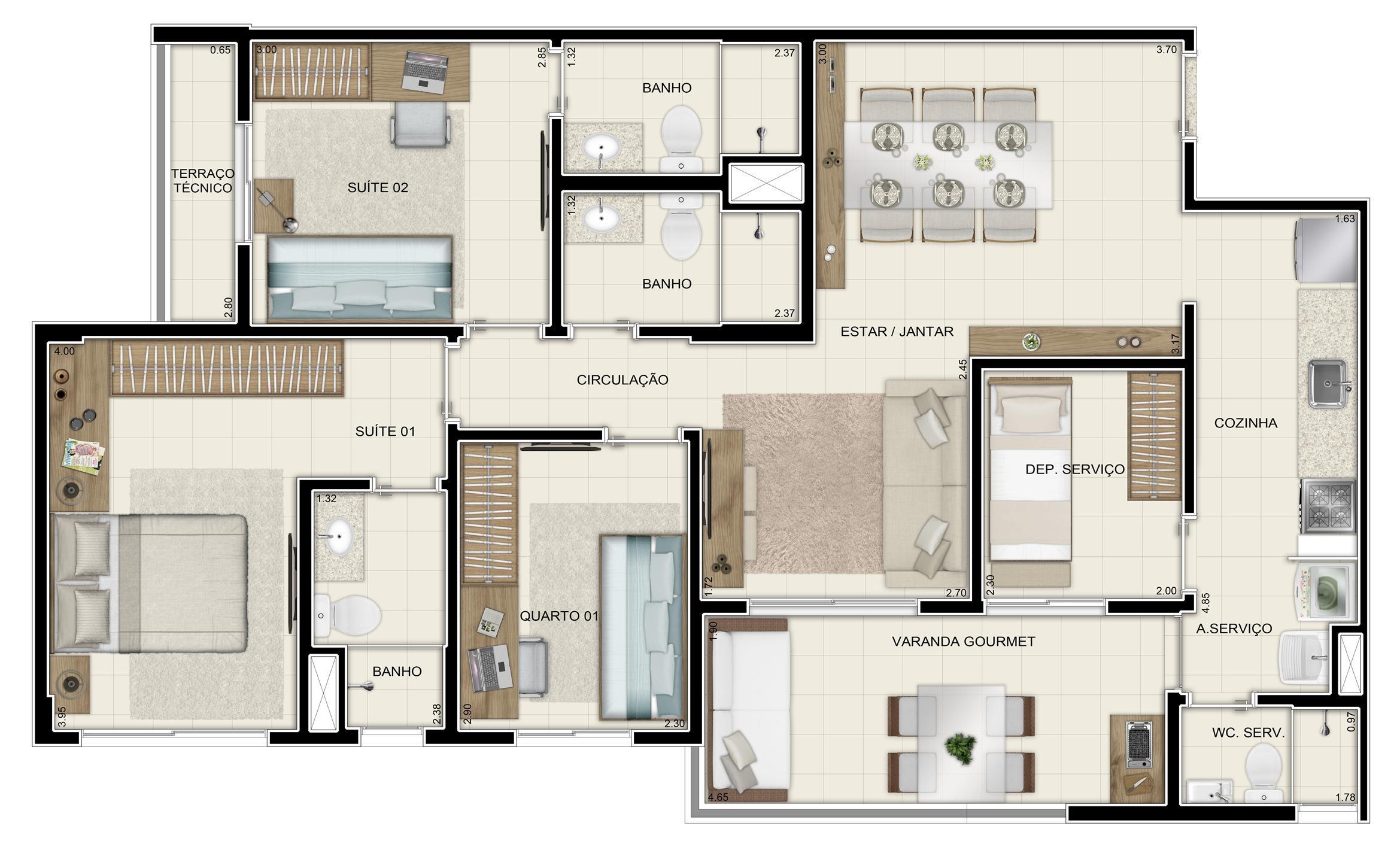 Planta Tipo 96m² opção 01 | Jardim de Valencia – Parque Verde - Belém - Pará Planta Tipo 96m² opção 01 | Jardim de Valencia – Apartamento no Parque Verde - Belém - Pará