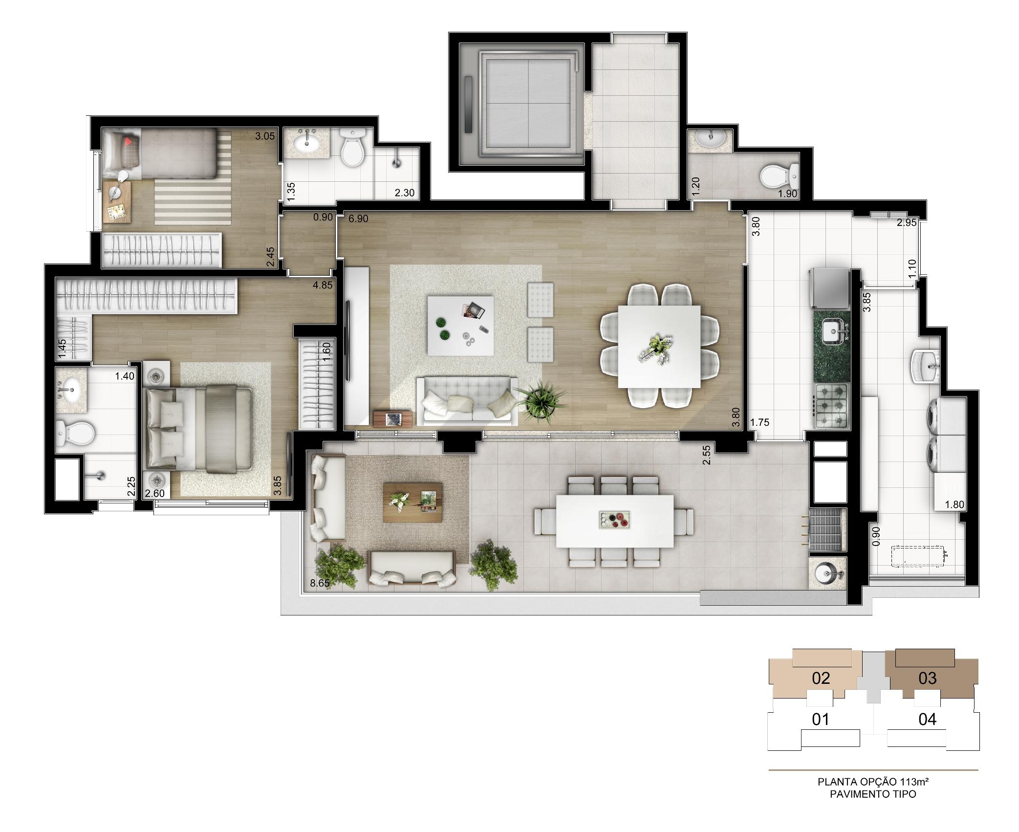 Planta Opção 113 m²   2 suítes com depósito privativo | Cyrela Legacy Vila Mariana – Apartamento na  Vila Mariana - São Paulo - São Paulo