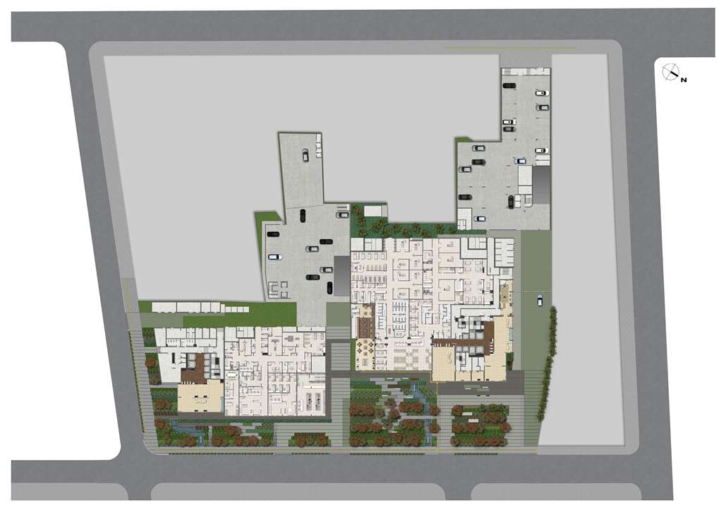 Implantação Térreo 1ª e 2ª Incorporação | MEDPLEX - Torre Norte  – Salas Comerciais	no  Centro do Eixo Hospitalar  - Porto Alegre - Rio Grande do Sul