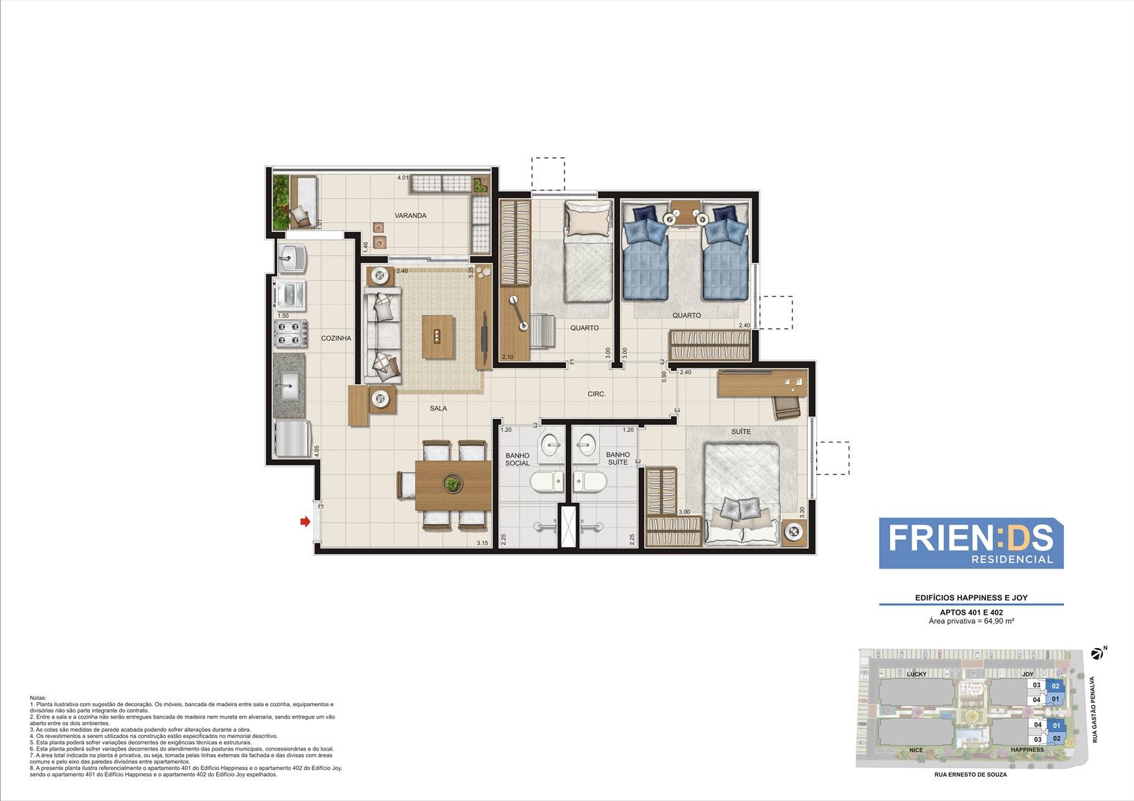 Edifícios Happiness e Joy. Apartamentos 401 e 402. Área privativa de 64,90m2 | Friends Residencial – Apartamento no  Andaraí - Rio de Janeiro - Rio de Janeiro
