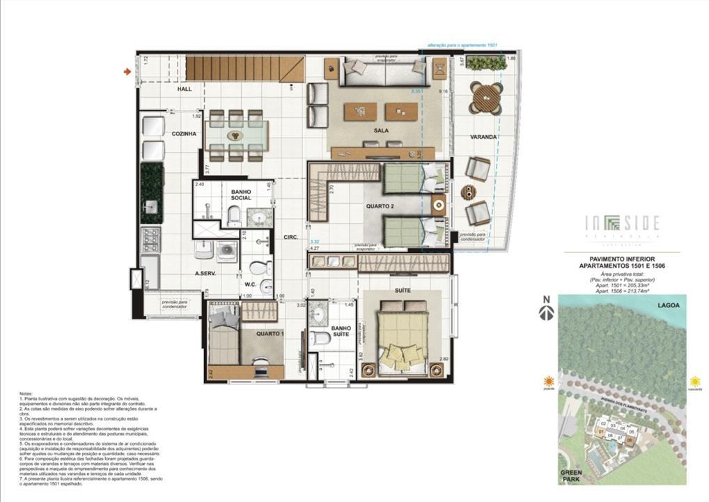 Planta Cobertura Duplex - 3 Quartos Pavimento Inferior Apartamentos 1501 e 1506 | IN SIDE PENÍNSULA HOME DESIGN – Barra da Tijuca - Rio de Janeiro - Rio de Janeiro Planta Cobertura Duplex - 3 Quartos Pavimento Inferior Apartamentos 1501 e 1506 | IN SIDE PENÍNSULA HOME DESIGN – Apartamento na Barra da Tijuca - Rio de Janeiro - Rio de Janeiro
