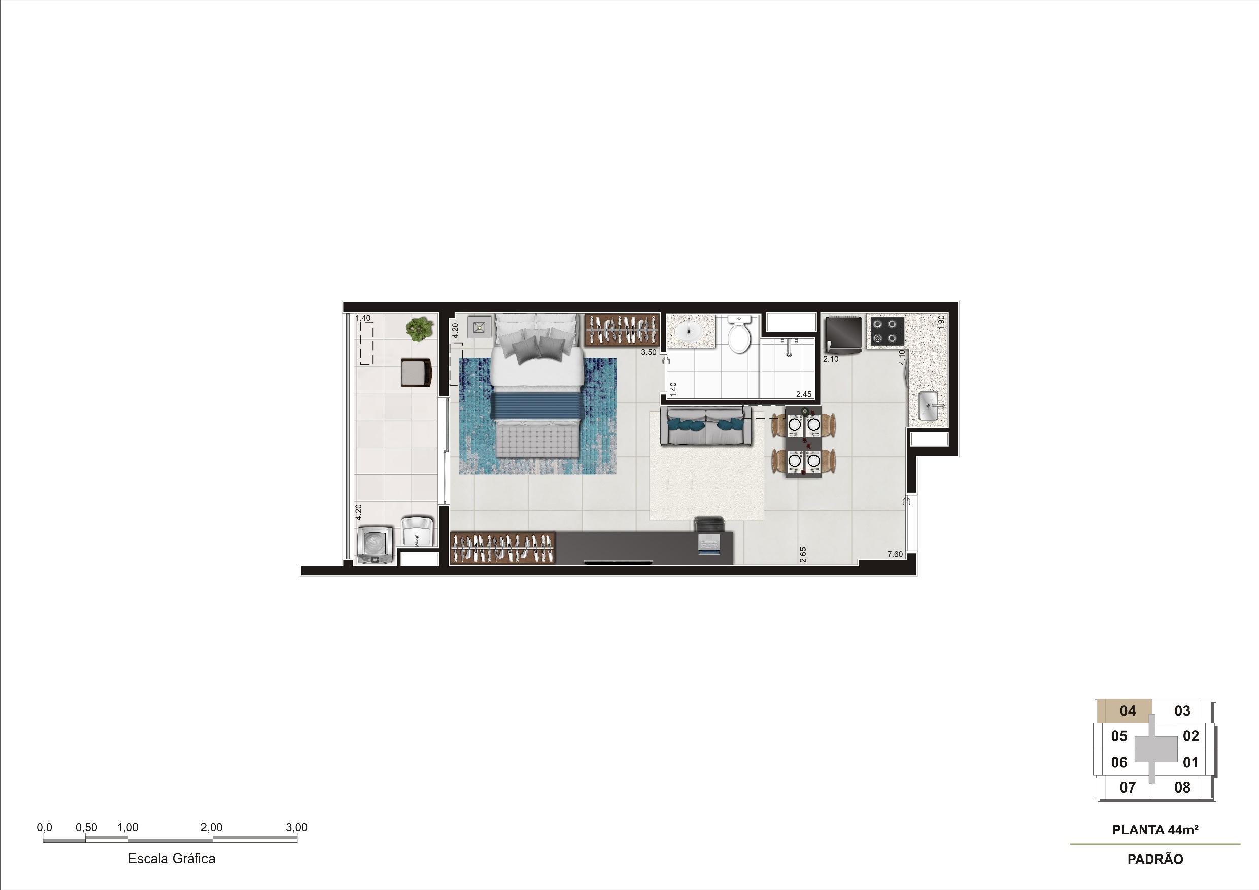 Planta do apartamento de 44m². | Cyrela InSPired in São Paulo – Apartamento na  Consolação - São Paulo - São Paulo