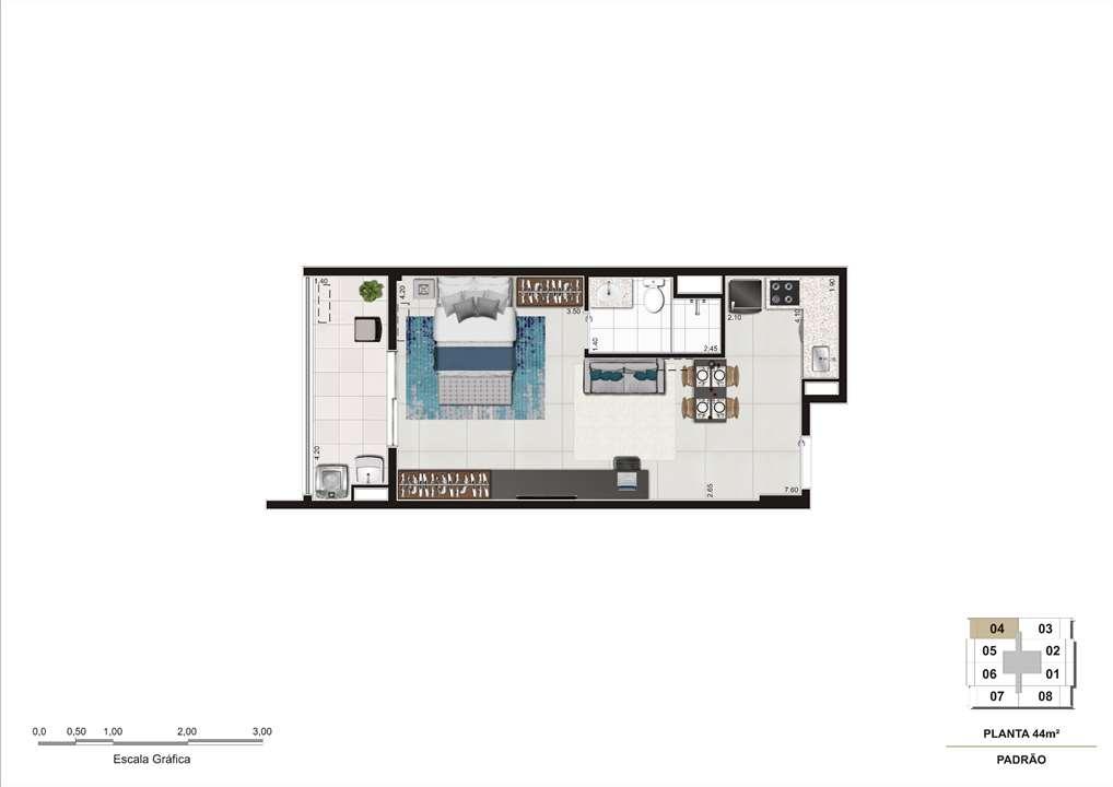 Planta do apartamento de 44m². | Cyrela InSPired in São Paulo – Consolação - São Paulo - São Paulo Planta do apartamento de 44m². | Cyrela InSPired in São Paulo – Apartamento na Consolação - São Paulo - São Paulo