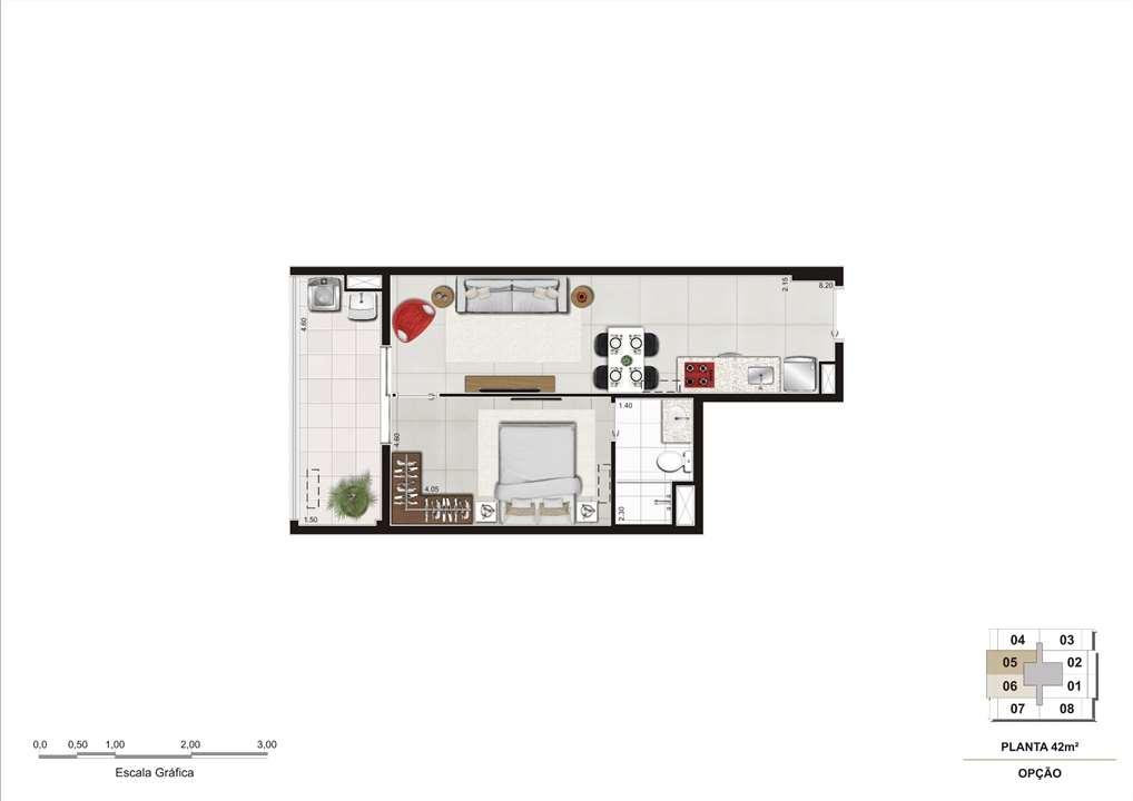 Planta Opção do apartamento de 42m² | Cyrela InSPired in São Paulo – Consolação - São Paulo - São Paulo Planta Opção do apartamento de 42m² | Cyrela InSPired in São Paulo – Apartamento na Consolação - São Paulo - São Paulo