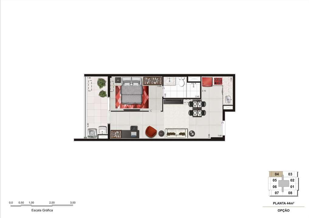 Planta Opção do apartamento de 44m² | Cyrela InSPired in São Paulo – Consolação - São Paulo - São Paulo Planta Opção do apartamento de 44m² | Cyrela InSPired in São Paulo – Apartamento na Consolação - São Paulo - São Paulo