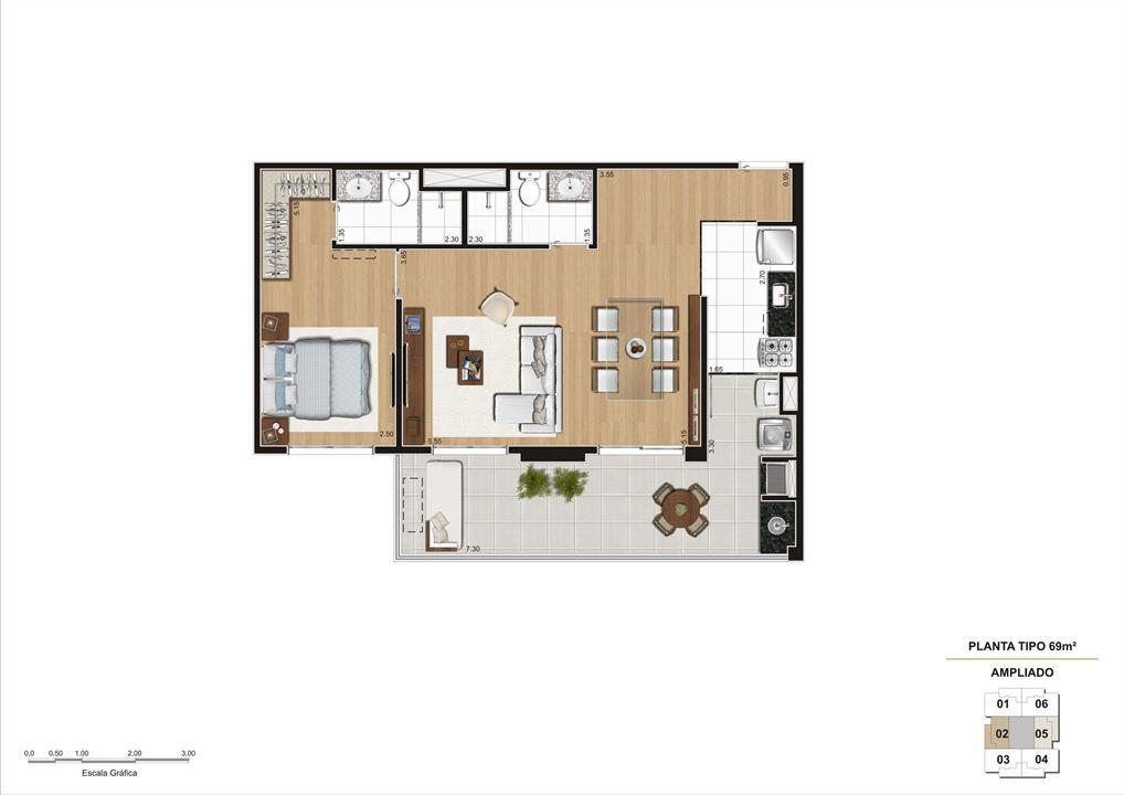 Planta opção Living Ampliado do apartamento de 69m² 1 suíte | Cyrela Classic Lapa – Lapa - São Paulo - São Paulo Planta opção Living Ampliado do apartamento de 69m² 1 suíte | Cyrela Classic Lapa – Apartamento na Lapa - São Paulo - São Paulo
