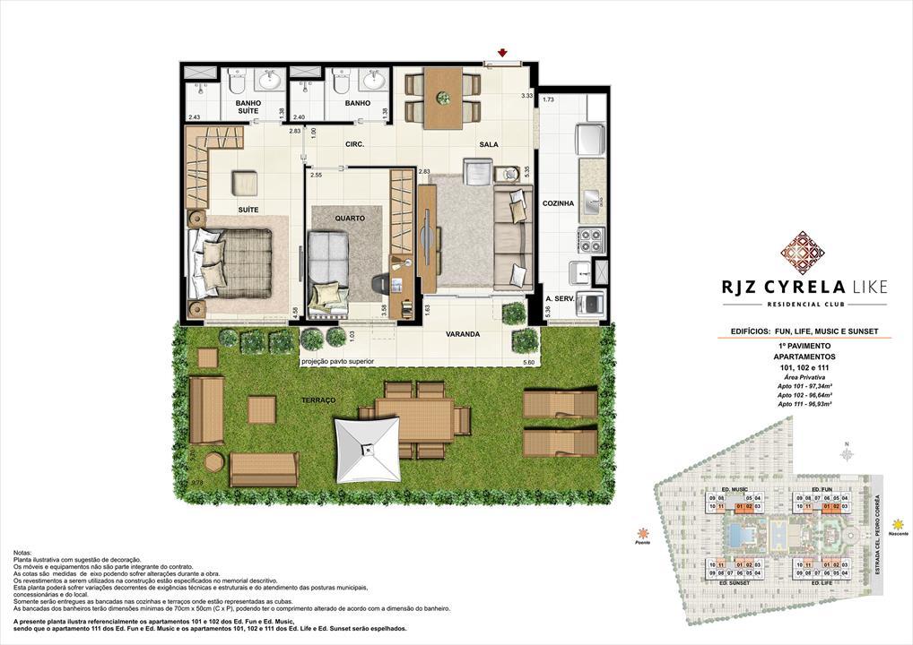 Apartamentos Garden de 2 quartos no 1º Pavimento. Área Privativa 101 97,34m², 102 96,64m² e 111 96,93m² | RJZ Cyrela Like Residencial Club – Barra Olímpica - Rio de Janeiro - Rio de Janeiro Apartamentos Garden de 2 quartos no 1º Pavimento. Área Privativa 101 97,34m², 102 96,64m² e 111 96,93m² | RJZ Cyrela Like Residencial Club – Apartamento da Barra Olímpica - Rio de Janeiro - Rio de Janeiro
