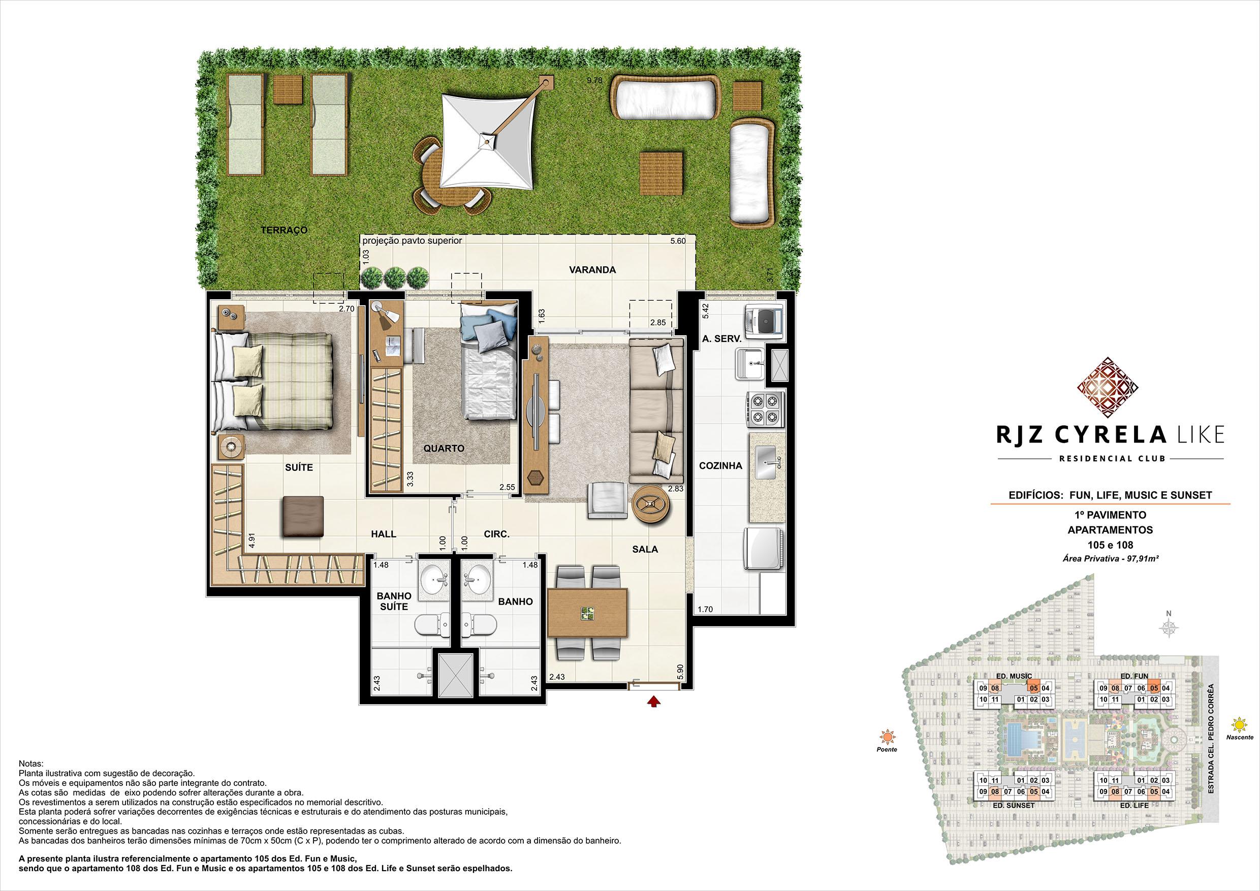 Apartamentos Garden de 2 quartos no 1º Pavimento. Área Privativa 105 e 108   97,91m² | RJZ Cyrela Like Residencial Club – Apartamento da  Barra Olímpica - Rio de Janeiro - Rio de Janeiro