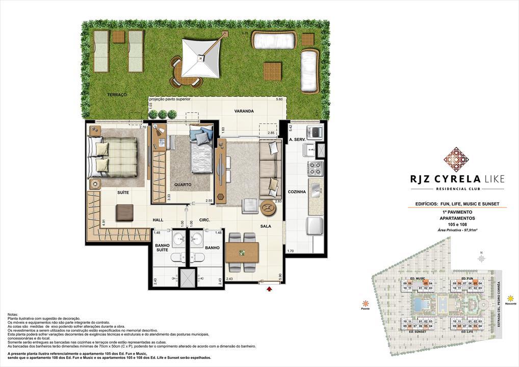 Apartamentos Garden de 2 quartos no 1º Pavimento. Área Privativa 105 e 108 97,91m² | RJZ Cyrela Like Residencial Club – Barra Olímpica - Rio de Janeiro - Rio de Janeiro Apartamentos Garden de 2 quartos no 1º Pavimento. Área Privativa 105 e 108 97,91m² | RJZ Cyrela Like Residencial Club – Apartamento da Barra Olímpica - Rio de Janeiro - Rio de Janeiro