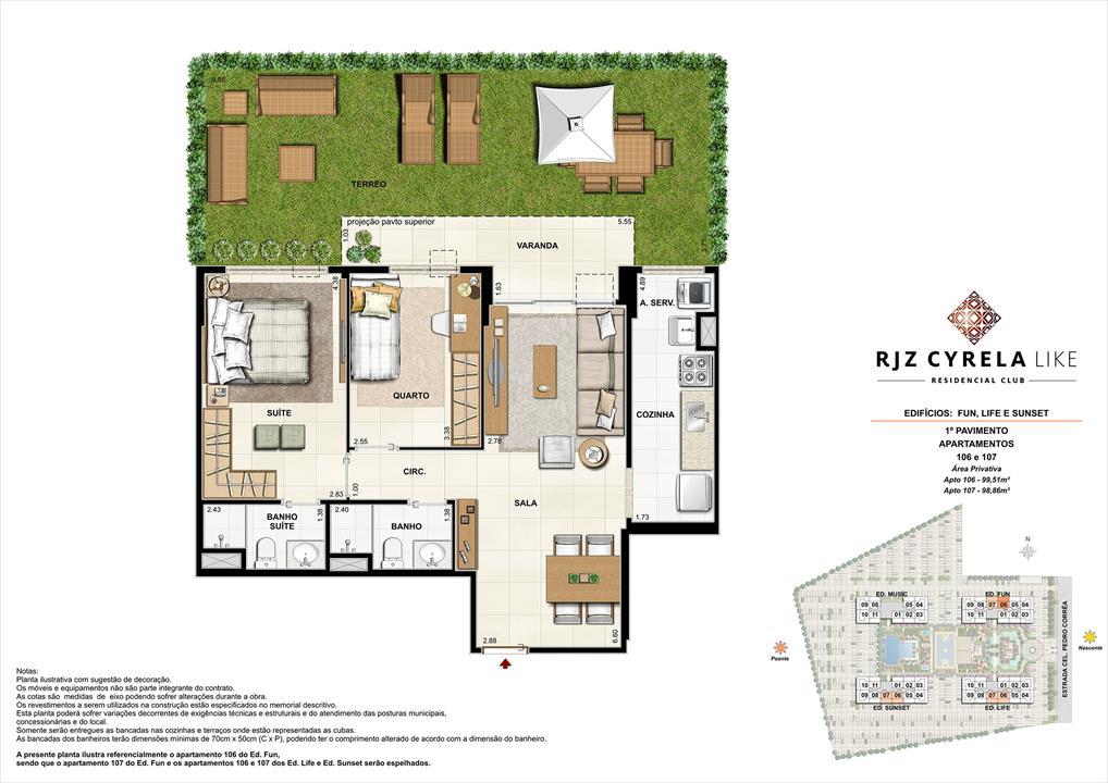 Apartamentos Garden de 2 quartos no 1º Pavimento. Área Privativa 106 99,51m² e 107 98,86m² | RJZ Cyrela Like Residencial Club – Barra Olímpica - Rio de Janeiro - Rio de Janeiro Apartamentos Garden de 2 quartos no 1º Pavimento. Área Privativa 106 99,51m² e 107 98,86m² | RJZ Cyrela Like Residencial Club – Apartamento da Barra Olímpica - Rio de Janeiro - Rio de Janeiro