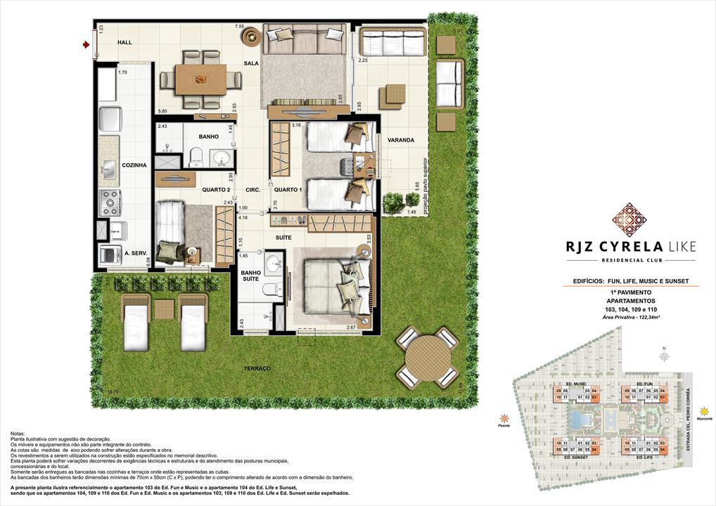 Apartamentos Garden de 3 quartos no 1º Pavimento. Área Privativa 103, 104, 109 e 110 122,34m² | RJZ Cyrela Like Residencial Club – Barra Olímpica - Rio de Janeiro - Rio de Janeiro Apartamentos Garden de 3 quartos no 1º Pavimento. Área Privativa 103, 104, 109 e 110 122,34m² | RJZ Cyrela Like Residencial Club – Apartamento da Barra Olímpica - Rio de Janeiro - Rio de Janeiro