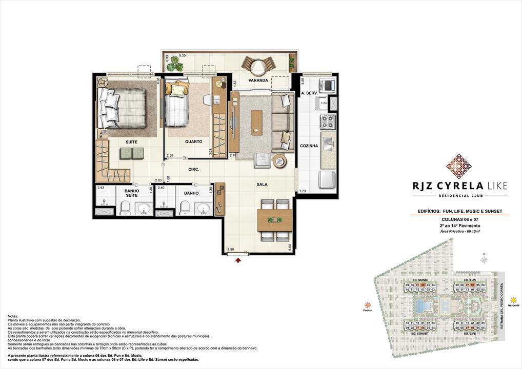 Apartamentos Tipo de 2 quartos do 2º ao 14º Pavimento. Área Privativa Colunas 06 e 07 66,10m² | RJZ Cyrela Like Residencial Club – Barra Olímpica - Rio de Janeiro - Rio de Janeiro Apartamentos Tipo de 2 quartos do 2º ao 14º Pavimento. Área Privativa Colunas 06 e 07 66,10m² | RJZ Cyrela Like Residencial Club – Apartamento da Barra Olímpica - Rio de Janeiro - Rio de Janeiro