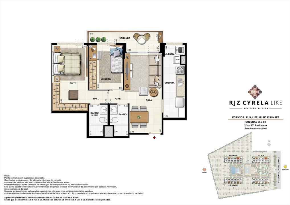 Apartamentos Tipo de 2 quartos do 2º ao 15º Pavimento. Área Privativa Colunas 05 e 08 64,90m² | RJZ Cyrela Like Residencial Club – Barra Olímpica - Rio de Janeiro - Rio de Janeiro Apartamentos Tipo de 2 quartos do 2º ao 15º Pavimento. Área Privativa Colunas 05 e 08 64,90m² | RJZ Cyrela Like Residencial Club – Apartamento da Barra Olímpica - Rio de Janeiro - Rio de Janeiro