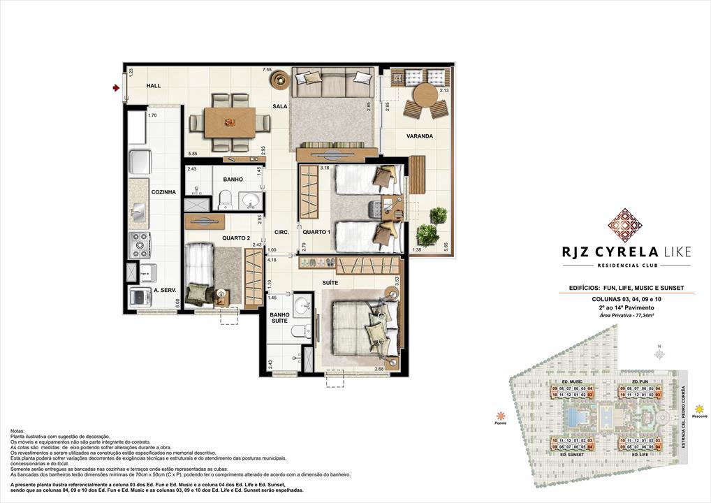 Apartamentos Tipo de 3 quartos do 2º ao 14º Pavimento. Área Privativa Colunas 03, 04, 09 e 10 77,34m² | RJZ Cyrela Like Residencial Club – Barra Olímpica - Rio de Janeiro - Rio de Janeiro Apartamentos Tipo de 3 quartos do 2º ao 14º Pavimento. Área Privativa Colunas 03, 04, 09 e 10 77,34m² | RJZ Cyrela Like Residencial Club – Apartamento da Barra Olímpica - Rio de Janeiro - Rio de Janeiro
