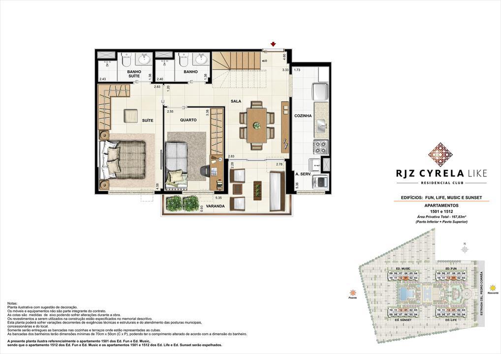 Coberturas Duplex (pavimento inferior opção 3 quartos). Área Privativa 1501 e 1512 167,82m² | RJZ Cyrela Like Residencial Club – Barra Olímpica - Rio de Janeiro - Rio de Janeiro Coberturas Duplex (pavimento inferior opção 3 quartos). Área Privativa 1501 e 1512 167,82m² | RJZ Cyrela Like Residencial Club – Apartamento da Barra Olímpica - Rio de Janeiro - Rio de Janeiro