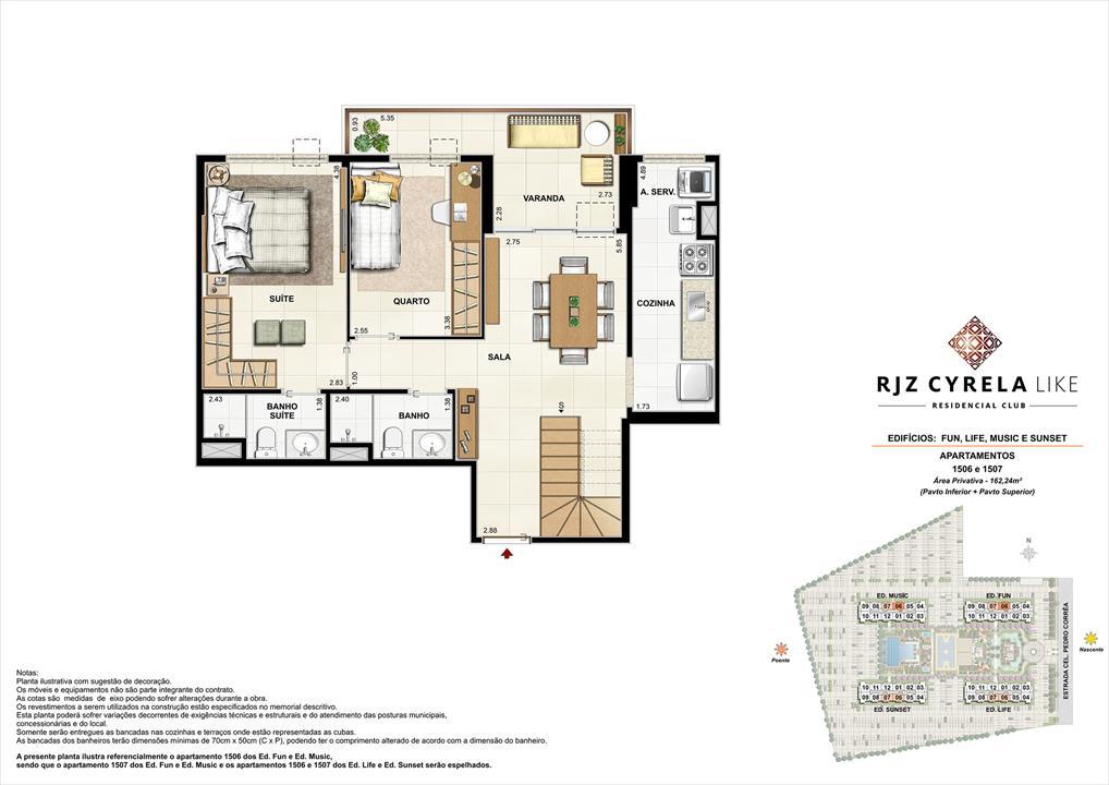 Coberturas Duplex (pavimento inferior opção 3 quartos). Área Privativa 1506 e 1507 162,24m² | RJZ Cyrela Like Residencial Club – Barra Olímpica - Rio de Janeiro - Rio de Janeiro Coberturas Duplex (pavimento inferior opção 3 quartos). Área Privativa 1506 e 1507 162,24m² | RJZ Cyrela Like Residencial Club – Apartamento da Barra Olímpica - Rio de Janeiro - Rio de Janeiro