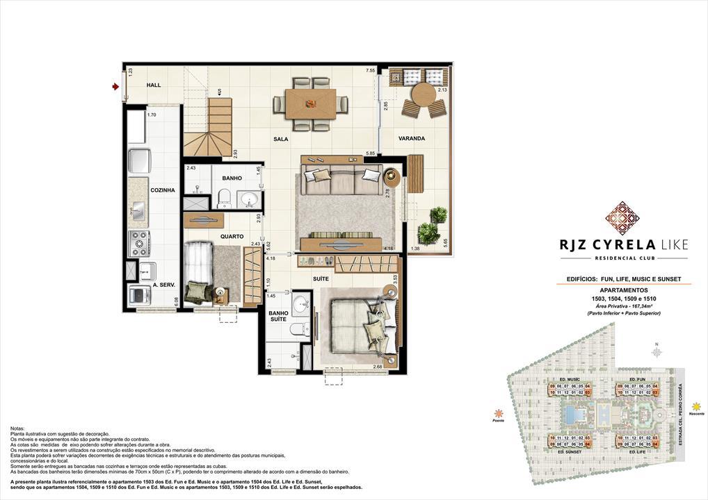 Coberturas Duplex (pavimento inferior). Área Privativa Total 1503, 1504, 1509 e 1510 167,37m² | RJZ Cyrela Like Residencial Club – Barra Olímpica - Rio de Janeiro - Rio de Janeiro Coberturas Duplex (pavimento inferior). Área Privativa Total 1503, 1504, 1509 e 1510 167,37m² | RJZ Cyrela Like Residencial Club – Apartamento da Barra Olímpica - Rio de Janeiro - Rio de Janeiro