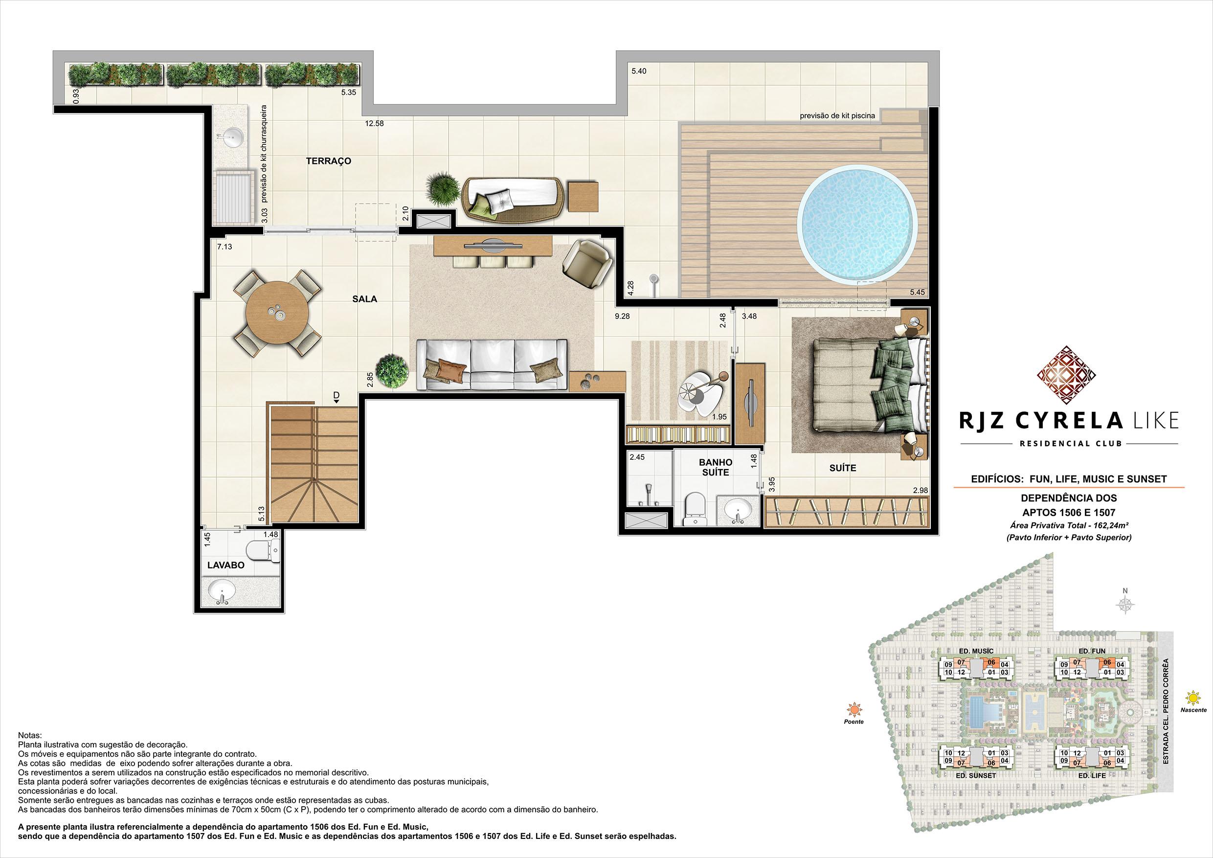 Coberturas Duplex (pavimento superior   terraço). Área Privativa Total   1506 e 1507   162,24m² | RJZ Cyrela Like Residencial Club – Apartamento da  Barra Olímpica - Rio de Janeiro - Rio de Janeiro