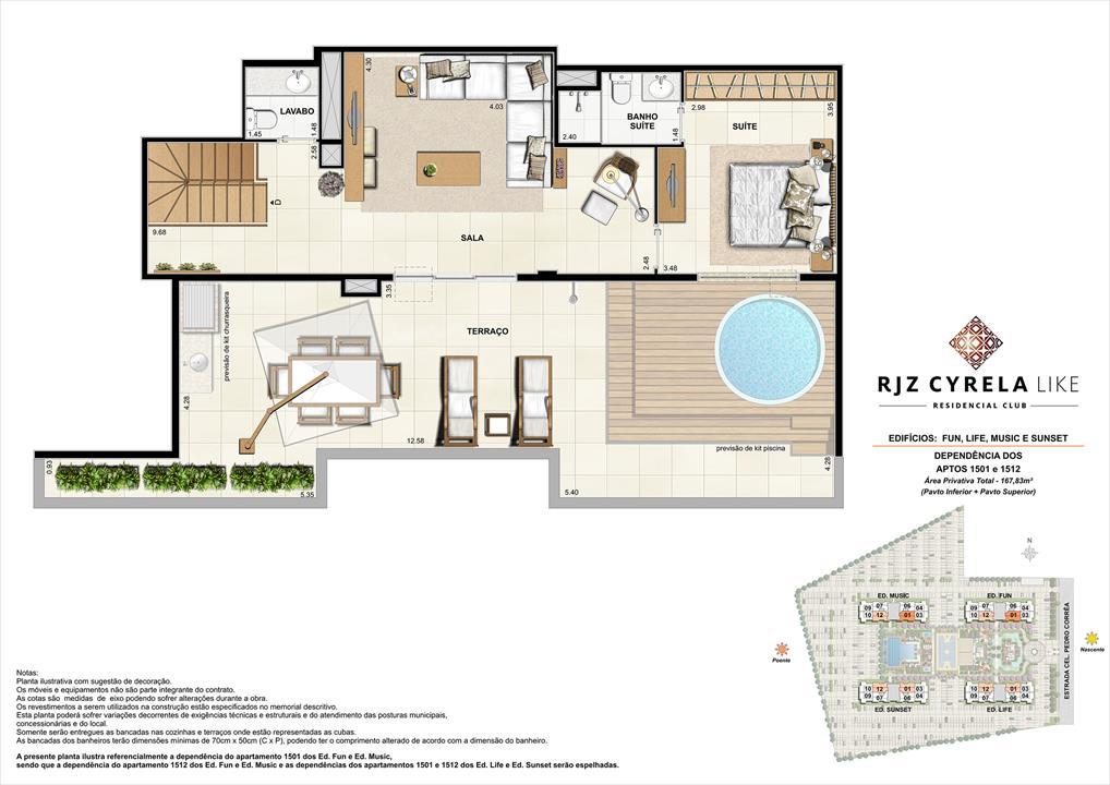 Coberturas Duplex (pavimento superior terraço). Área Privativa Total 1501 e 1512 167,82m² | RJZ Cyrela Like Residencial Club – Barra Olímpica - Rio de Janeiro - Rio de Janeiro Coberturas Duplex (pavimento superior terraço). Área Privativa Total 1501 e 1512 167,82m² | RJZ Cyrela Like Residencial Club – Apartamento da Barra Olímpica - Rio de Janeiro - Rio de Janeiro