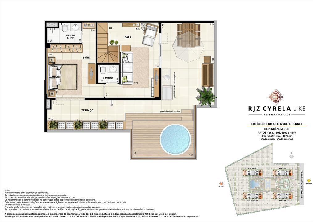 Coberturas Duplex (pavimento superior terraço). Área Privativa Total 1503, 1504, 1509 e 1510 167,37m² | RJZ Cyrela Like Residencial Club – Barra Olímpica - Rio de Janeiro - Rio de Janeiro Coberturas Duplex (pavimento superior terraço). Área Privativa Total 1503, 1504, 1509 e 1510 167,37m² | RJZ Cyrela Like Residencial Club – Apartamento da Barra Olímpica - Rio de Janeiro - Rio de Janeiro