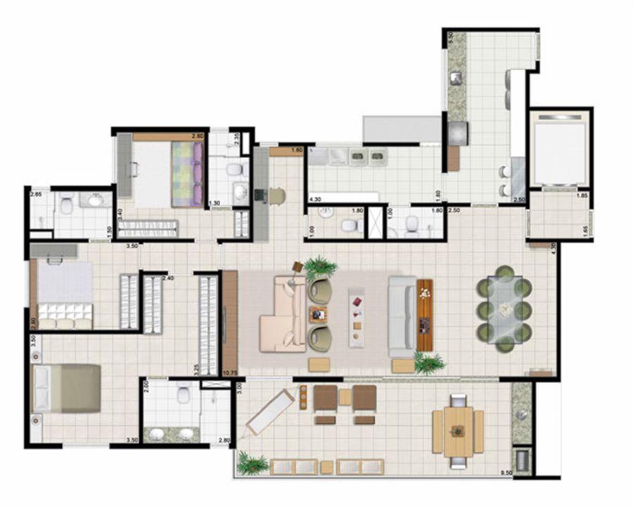 3 suítes living ampliado - 187 m² | Farol da Ilha – Apartamento	na  Ponta D'areia - São Luís - Maranhão