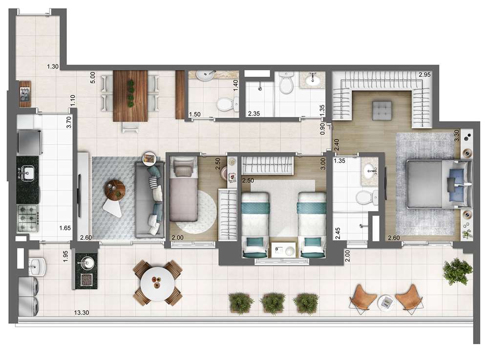 Planta tipo 103m² | 3 dorms. (1 suíte) | 2 vagas | Atmosfera – Bosque da Saúde - São Paulo - São Paulo Planta tipo 103m² | 3 dorms. (1 suíte) | 2 vagas | Atmosfera – Apartamento no Bosque da Saúde - São Paulo - São Paulo