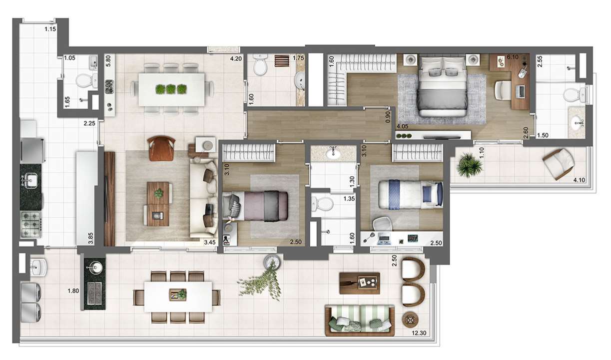 Planta tipo 133m² | 3 suítes | 2 vagas | Atmosfera – Bosque da Saúde - São Paulo - São Paulo Planta tipo 133m² | 3 suítes | 2 vagas | Atmosfera – Apartamento no Bosque da Saúde - São Paulo - São Paulo