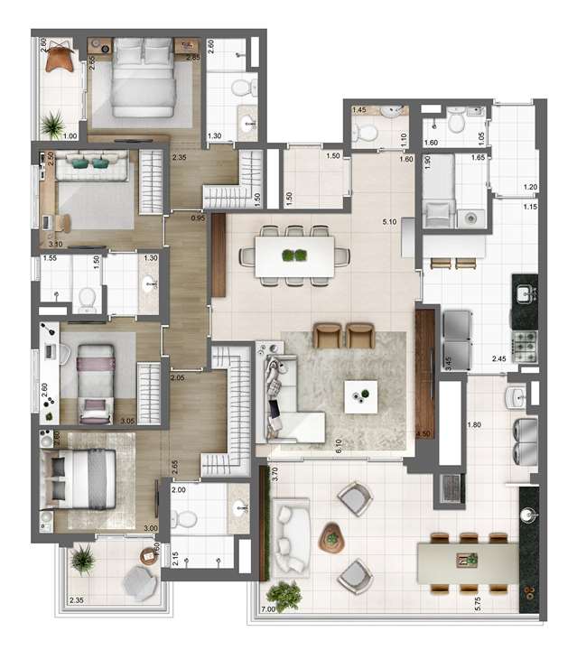 Planta tipo 165m² | 3 suítes | 3 vagas | elevador privativo | Atmosfera – Bosque da Saúde - São Paulo - São Paulo Planta tipo 165m² | 3 suítes | 3 vagas | elevador privativo | Atmosfera – Apartamento no Bosque da Saúde - São Paulo - São Paulo
